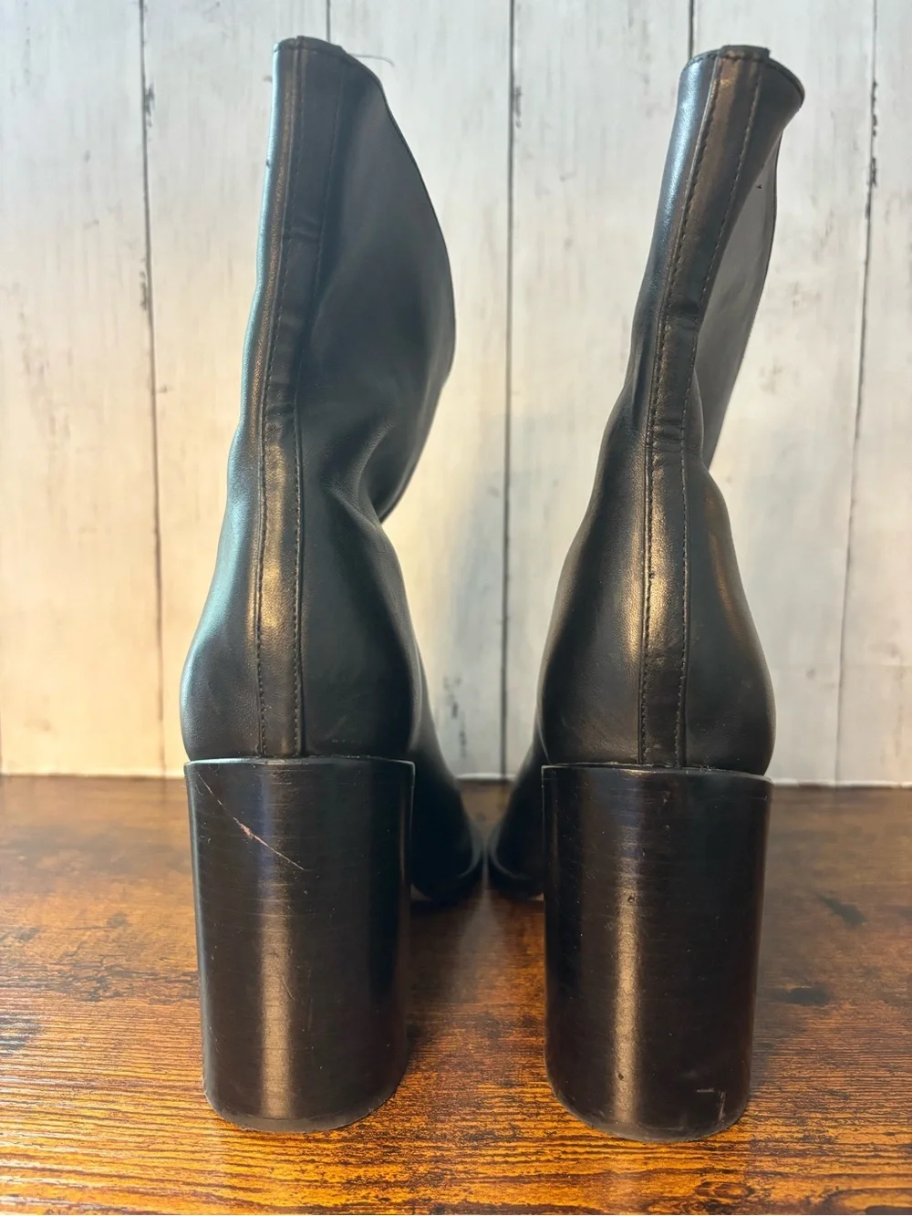 SCHUTZ Black Leather Ankle Boots with Silver Toe Cap